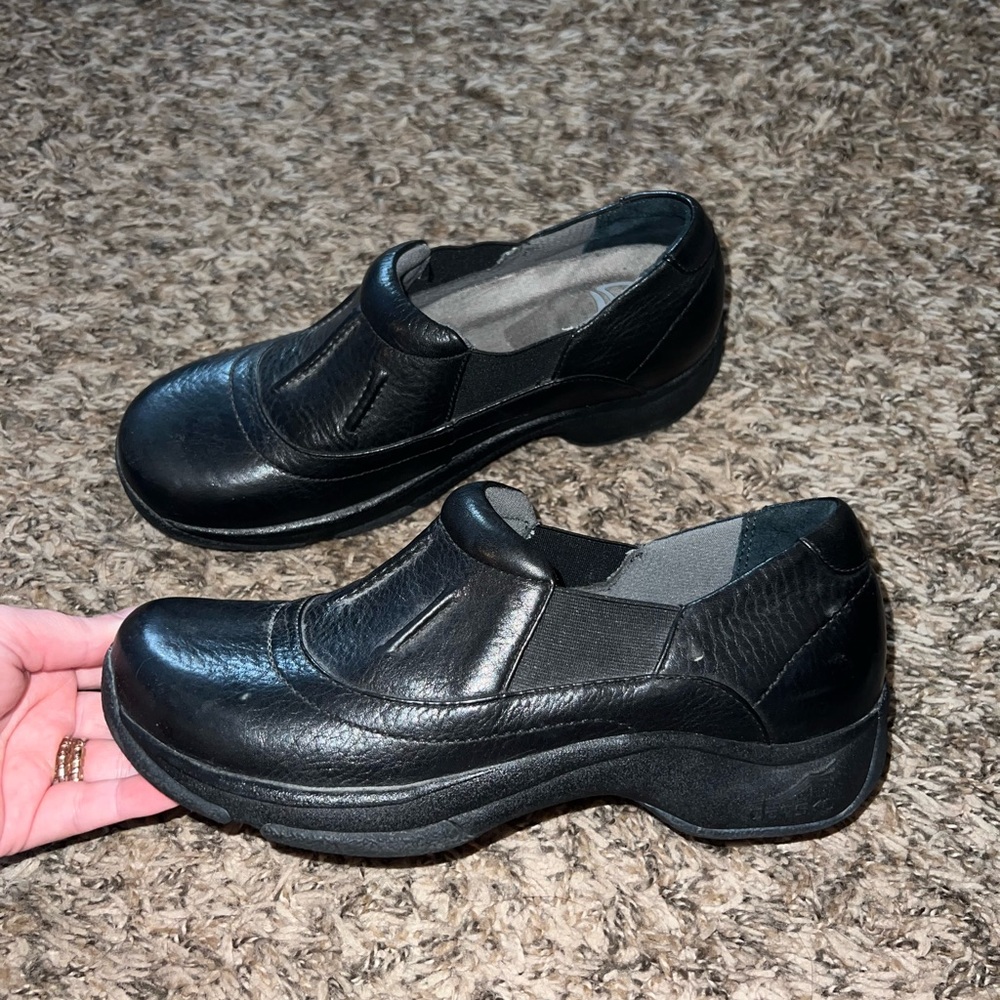 Dansko Black Leather Slip On Shoes Size 7